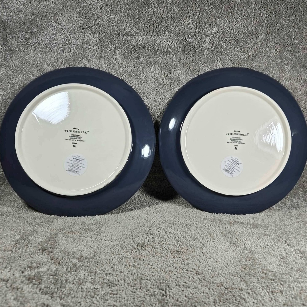 Threshold Dinner Plates Blue Bunny Floral Wreath Beaded Rim Cottagecore Set of 2 - Picture 2 of 7